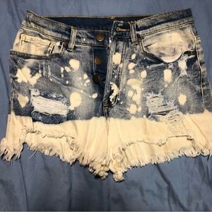 VENUS Bleach-Splatter Distressed Denim Shorts - Blue & White 6 like new
